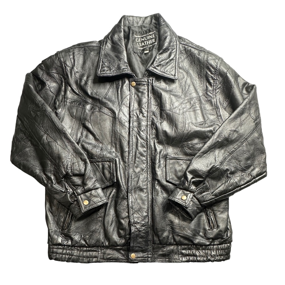 Genuine Leather Jacket Patchwork Bomber Men's Lar… - image 1